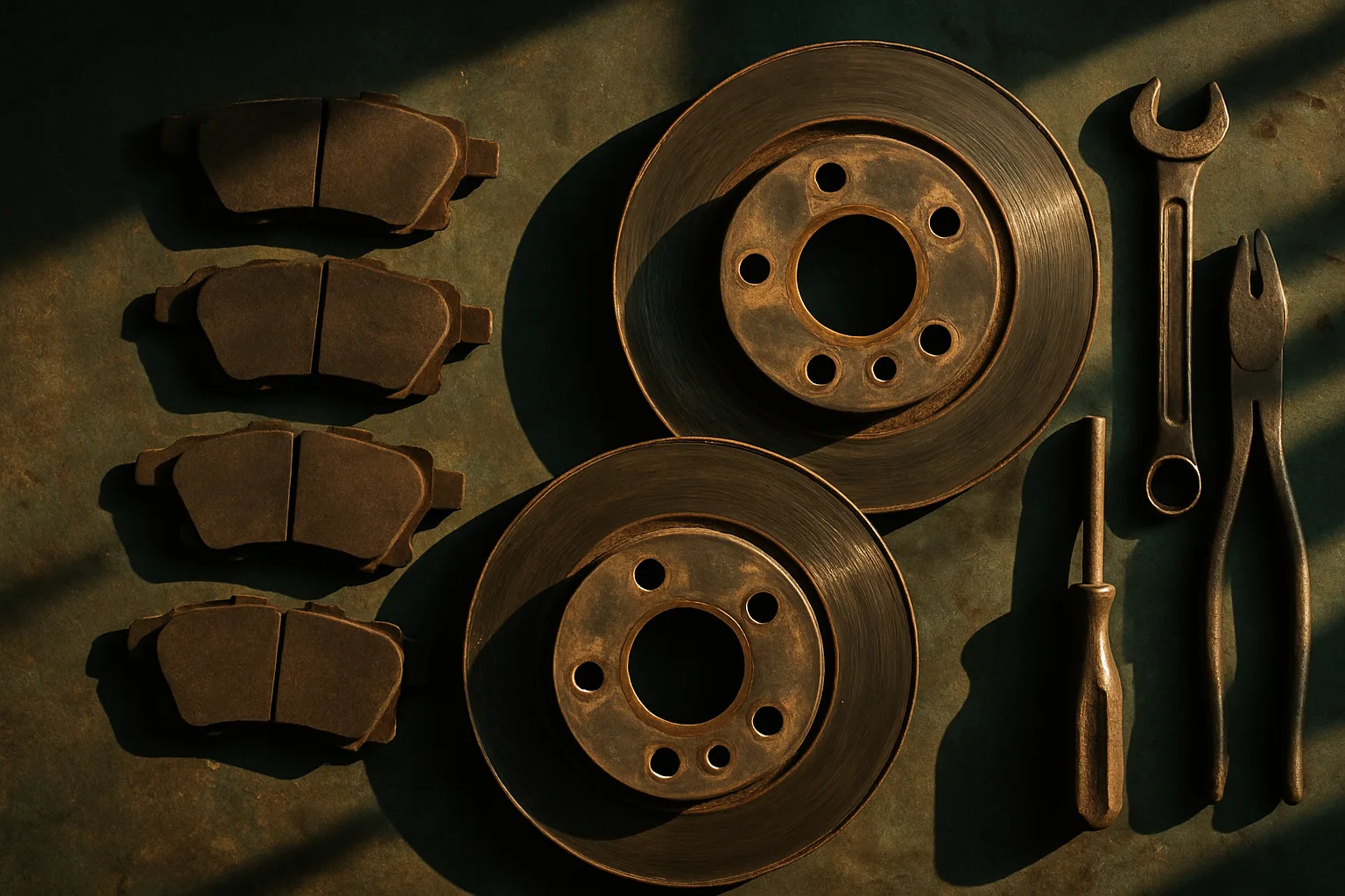 Brake service components laid out