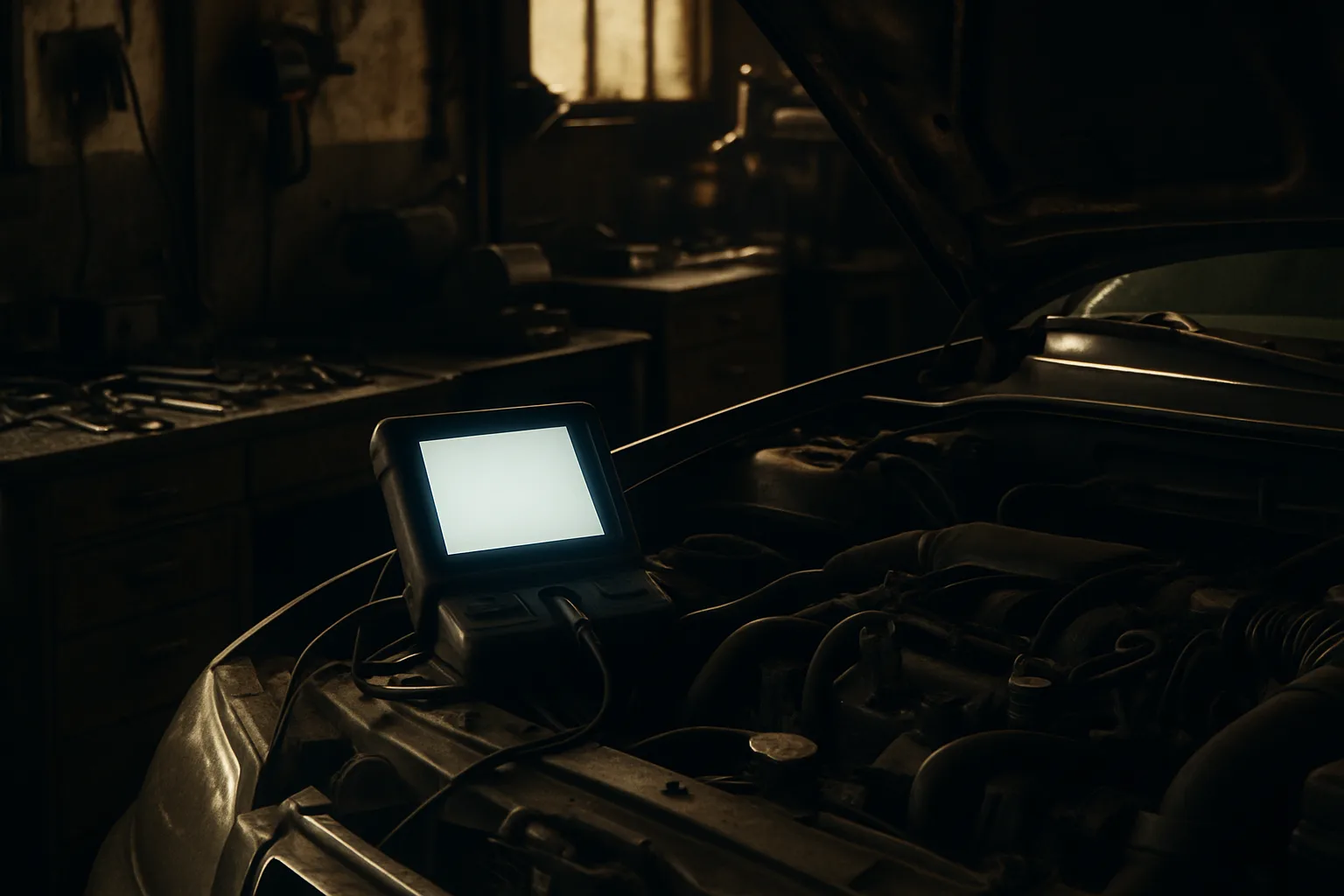 Engine diagnostic equipment in use